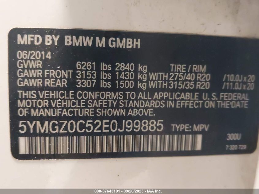 VIN 5YMGZ0C52E0J99885 2014 BMW X6, X6 M no.9