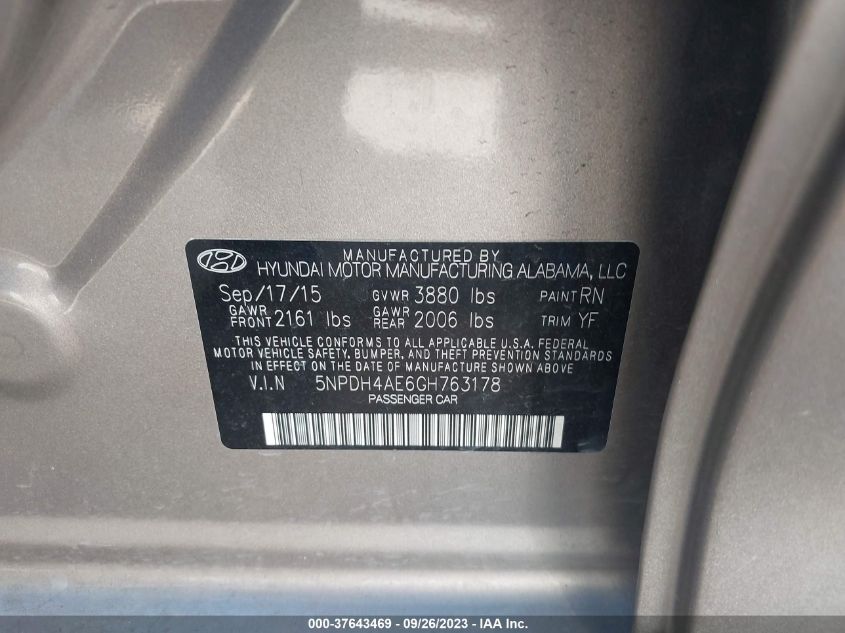 5NPDH4AE6GH763178 2016 Hyundai Elantra Se