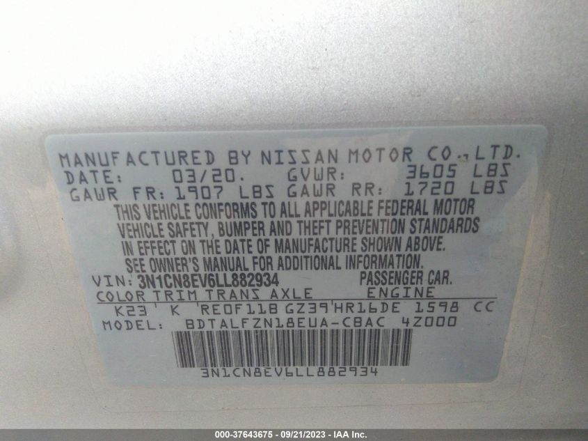 VIN 3N1CN8EV6LL882934 2020 Nissan Versa, Sv Xtronic... no.9