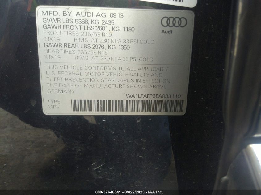 2014 Audi Q5 2.0T Premium VIN: WA1LFAFP3EA033110 Lot: 37646541