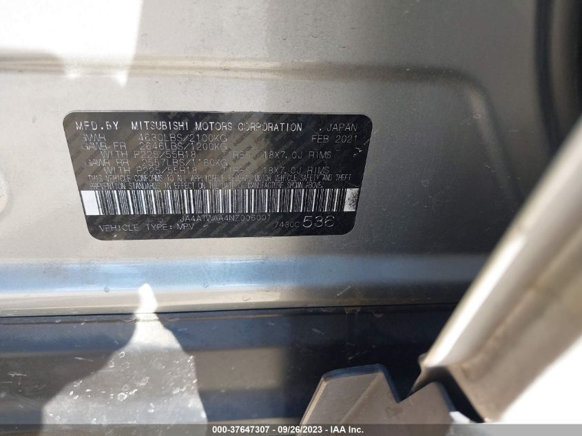 2022 Mitsubishi Eclipse Cross Se/Sel VIN: JA4ATWAA4NZ006001 Lot: 37647307