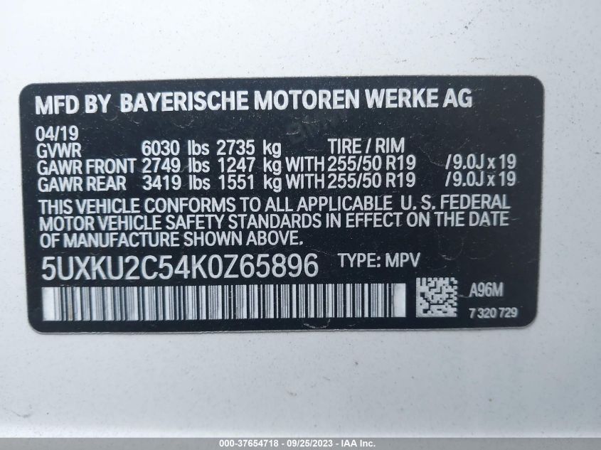 VIN 5UXKU2C54K0Z65896 2019 BMW X6, Xdrive35I no.9