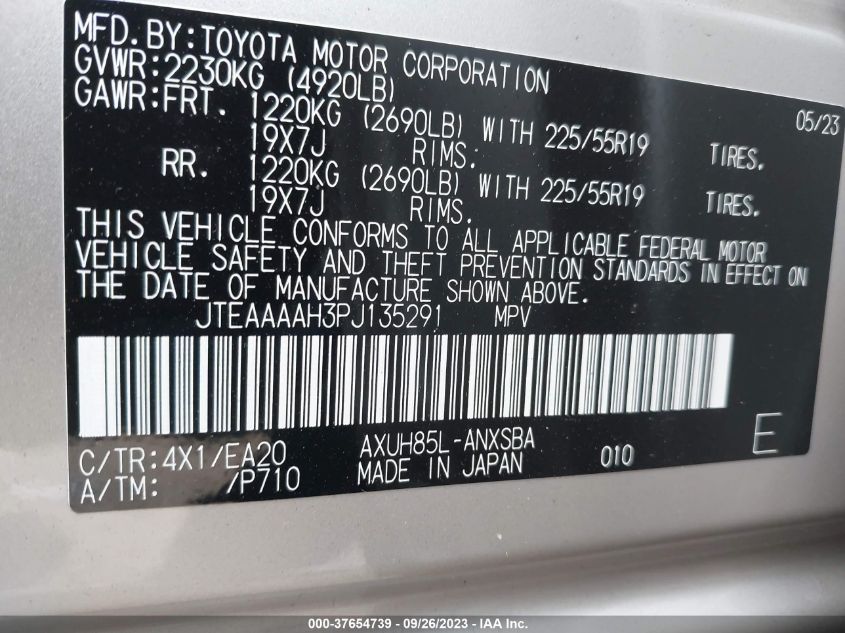 JTEAAAAH3PJ135291 2023 Toyota Venza Limited