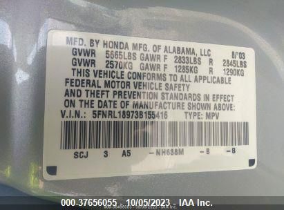 2003 Honda Odyssey Ex-L VIN: 5FNRL18973B155416 Lot: 37656055