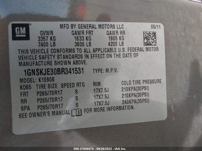 1GNSKJE30BR341531 2011 Chevrolet Suburban Lt