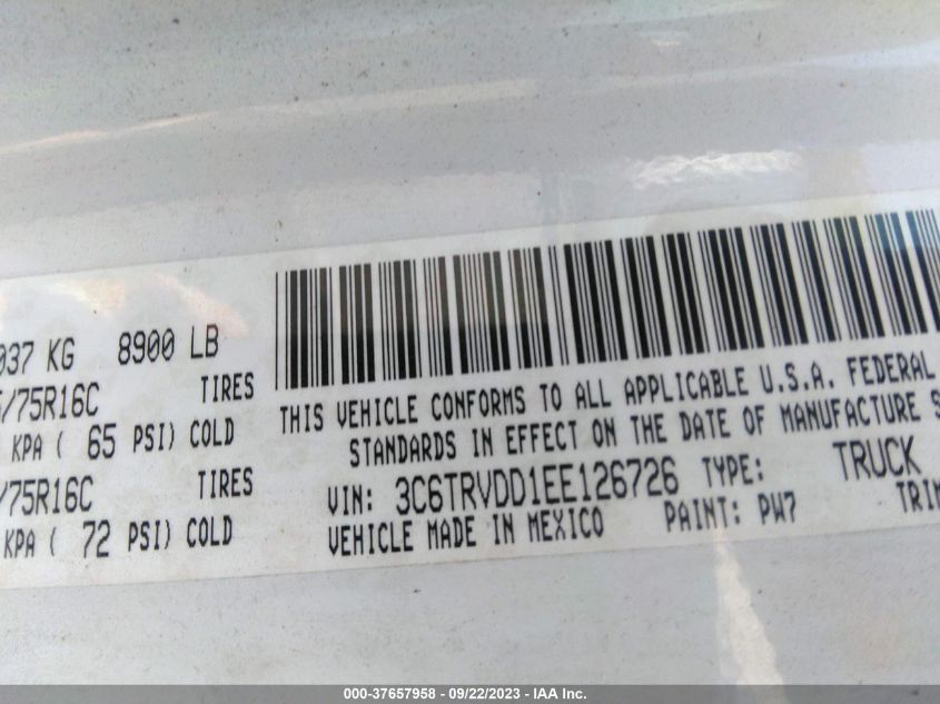 2014 Ram Promaster VIN: 3C6TRVDD1EE126726 Lot: 37657958