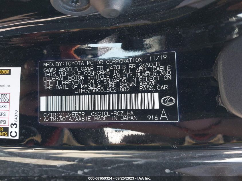 2020 Lexus Rc Rc 350 F Sport VIN: JTHGZ5BC0L5021882 Lot: 37659324