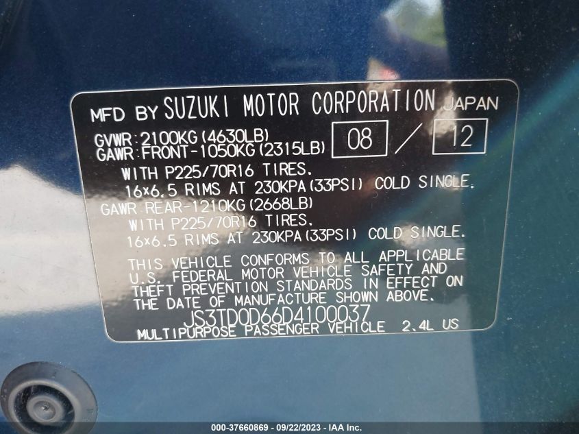 VIN JS3TD0D66D4100037 2013 Suzuki Grand Vitara, Pre... no.9