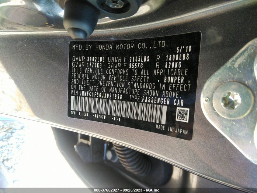JHMFC1F36JX021998 2018 Honda Civic Ex-T