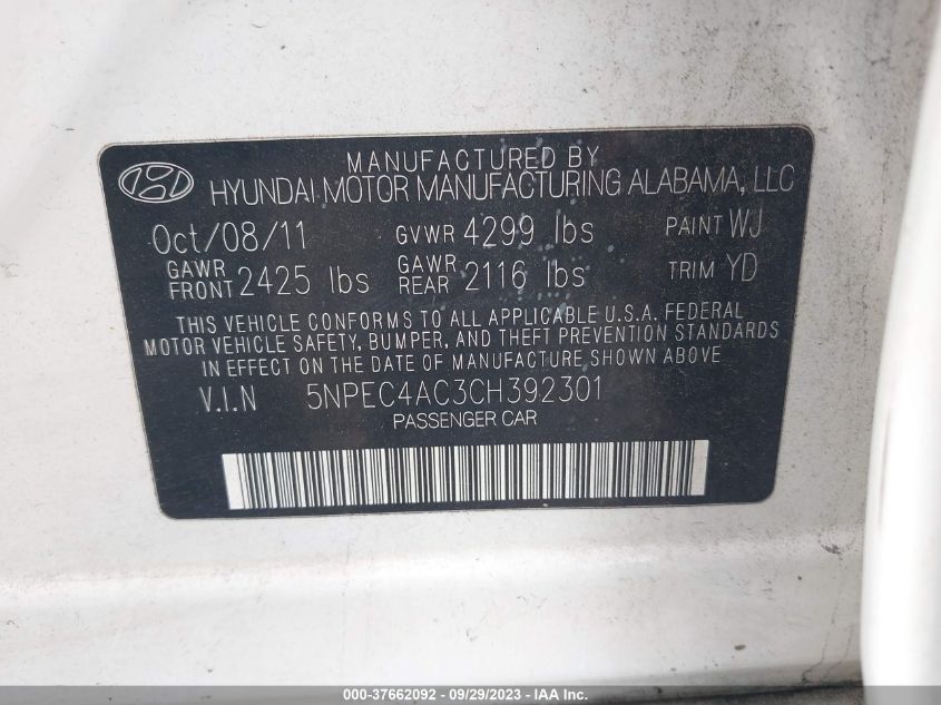 5NPEC4AC3CH392301 2012 Hyundai Sonata Se/Limited