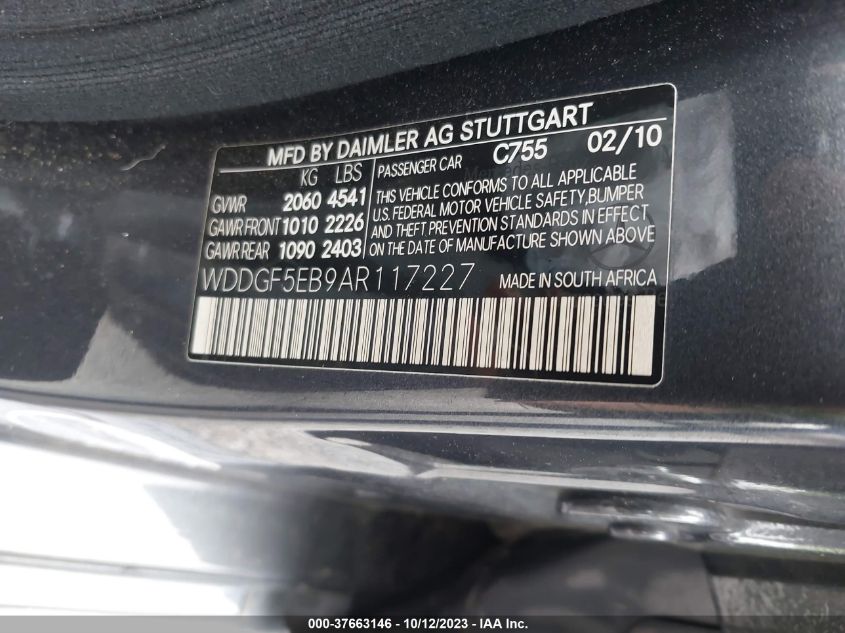 WDDGF5EB9AR117227 2010 Mercedes-Benz C 300 Sport/Luxury