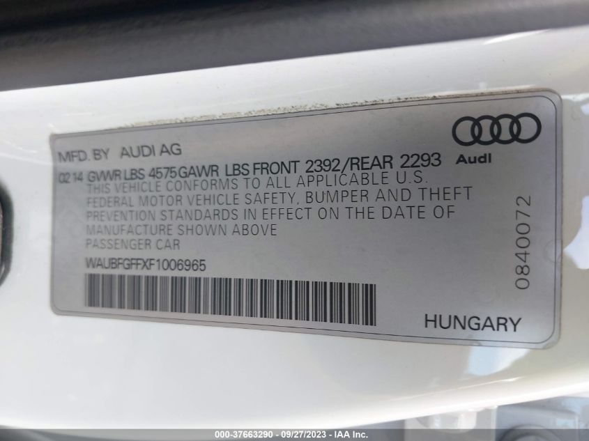 2015 Audi A3 2.0T Premium VIN: WAUBFGFFXF1006965 Lot: 37663290