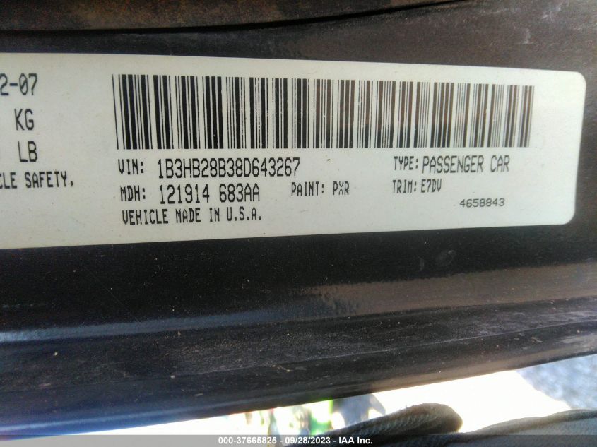 1B3HB28B38D643267 2008 Dodge Caliber Se