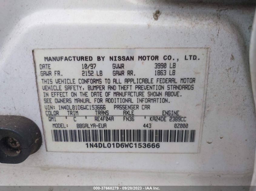 1N4DL01D6WC153666 1998 Nissan Altima Gxe/Gle/Xe/Se