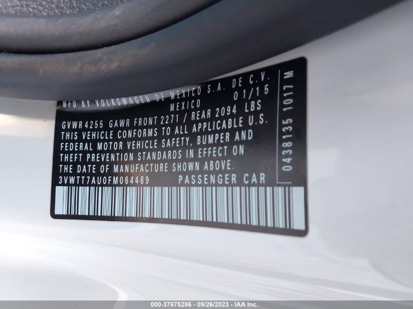 2015 Volkswagen Golf Gti 2.0T S 2-Door VIN: 3VWTT7AU0FM064489 Lot: 37675286