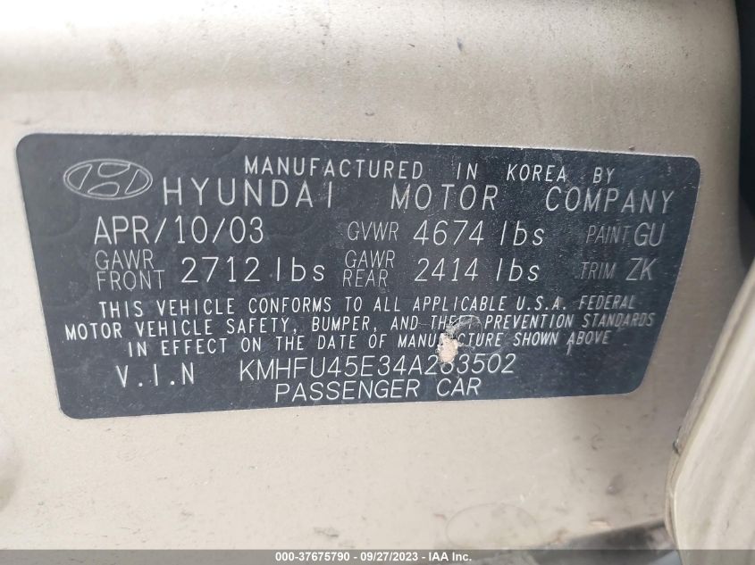 2004 Hyundai Xg350 L VIN: KMHFU45E34A283502 Lot: 37675790