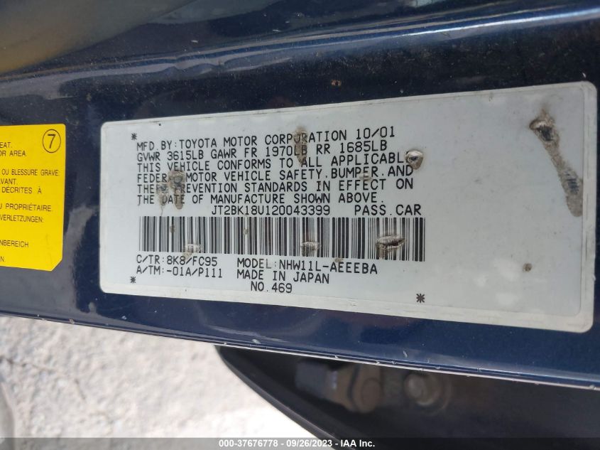 JT2BK18U120043399 2002 Toyota Prius