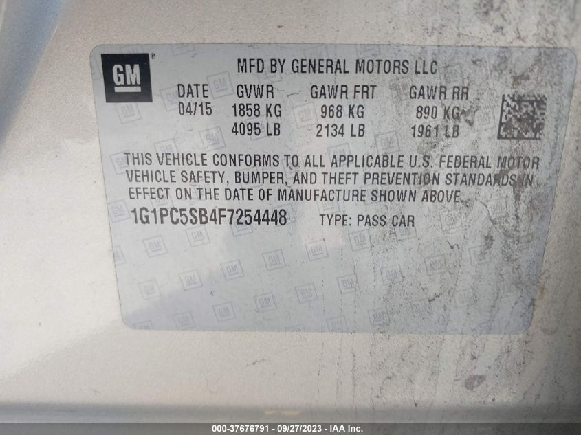 1G1PC5SB4F7254448 2015 Chevrolet Cruze Lt