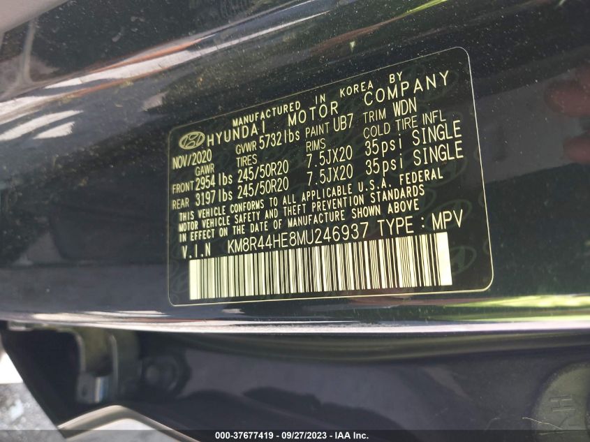 2021 Hyundai Palisade Sel VIN: KM8R44HE8MU246937 Lot: 37677419