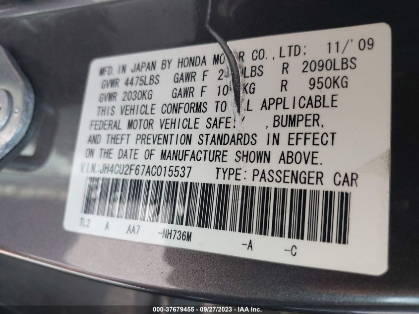 JH4CU2F67AC015537 2010 Acura Tsx 2.4