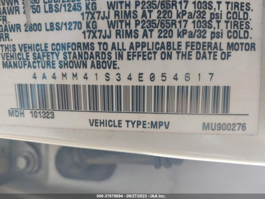 4A4MM41S34E054617 2004 Mitsubishi Endeavor Limited