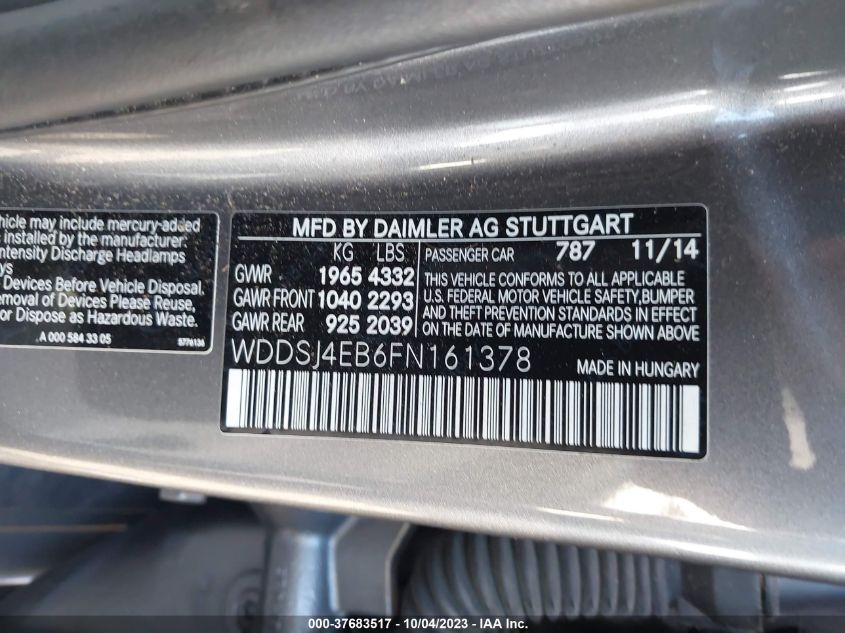 WDDSJ4EB6FN161378 2015 Mercedes-Benz Cla 250