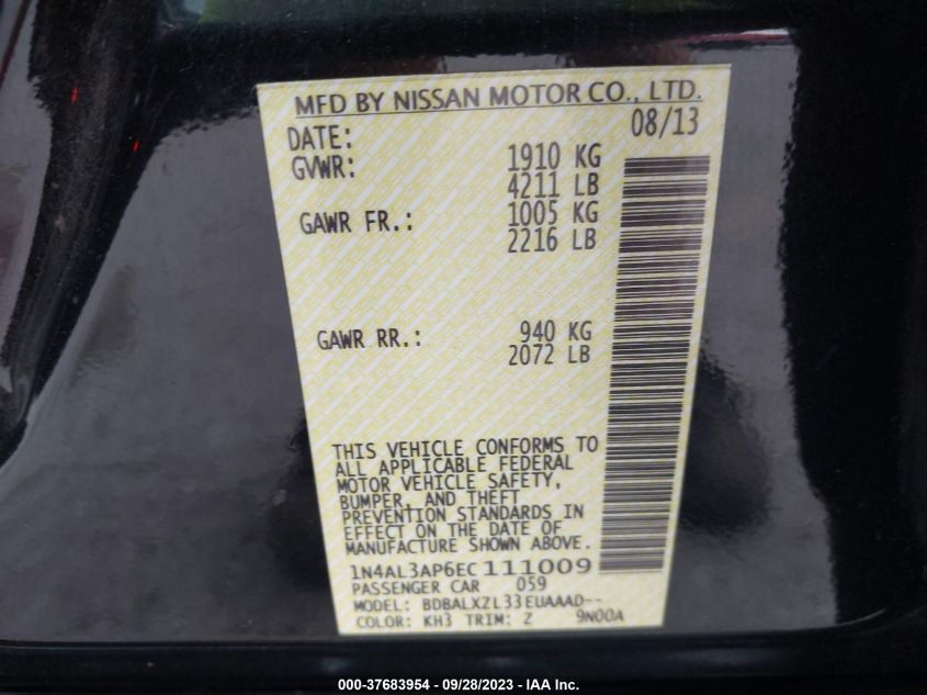 1N4AL3AP6EC111009 2014 Nissan Altima 2.5 Sl