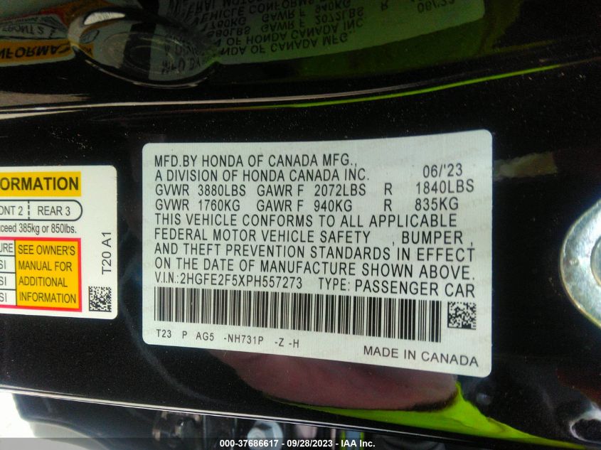 2HGFE2F5XPH557273 2023 Honda Civic Sedan Sport