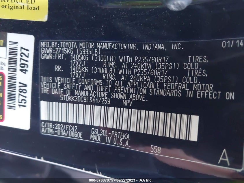 2014 Toyota Sienna Le VIN: 5TDKK3DC9ES447259 Lot: 37687975