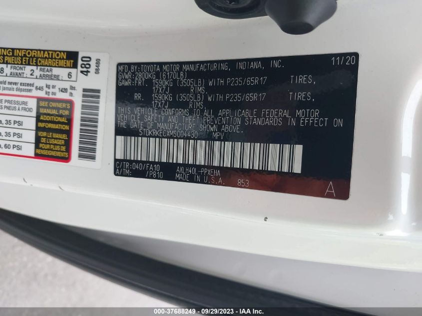 5TDKRKECXMS004430 2021 Toyota Sienna Le