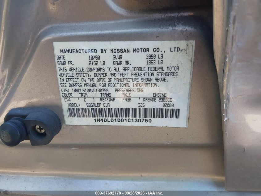 1N4DL01D01C130750 2001 Nissan Altima Gxe