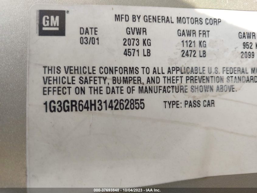 1G3GR64H314262855 2001 Oldsmobile Aurora