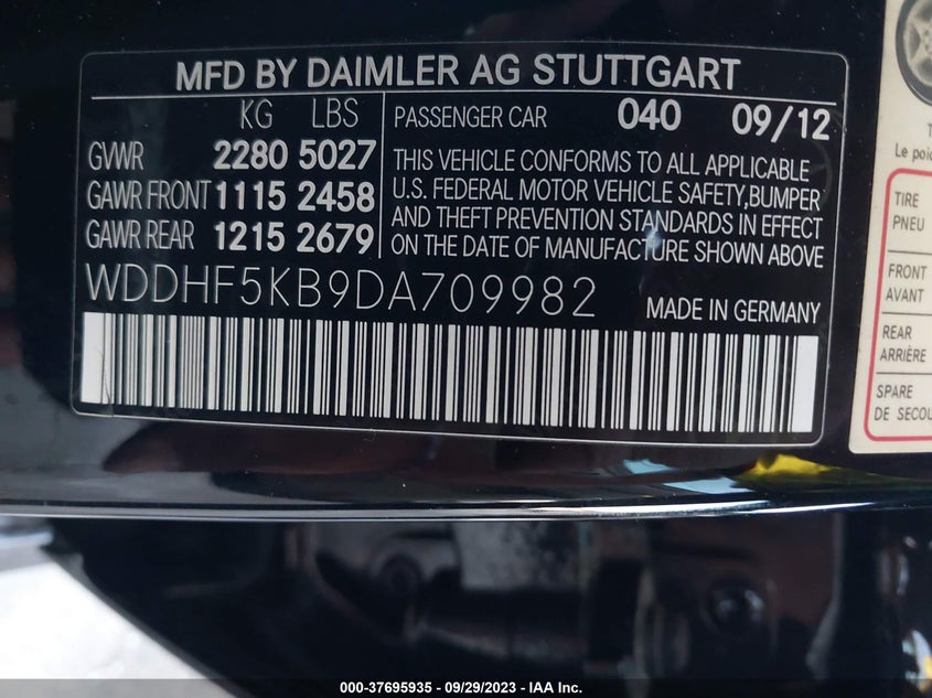 2013 MERCEDES-BENZ E 350 WDDHF5KB9DA709982