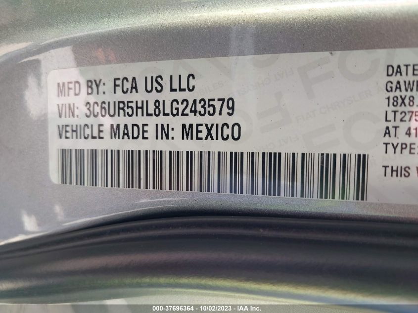 2020 Ram 2500 Tradesman 4X4 8' Box VIN: 3C6UR5HL8LG243579 Lot: 37696364