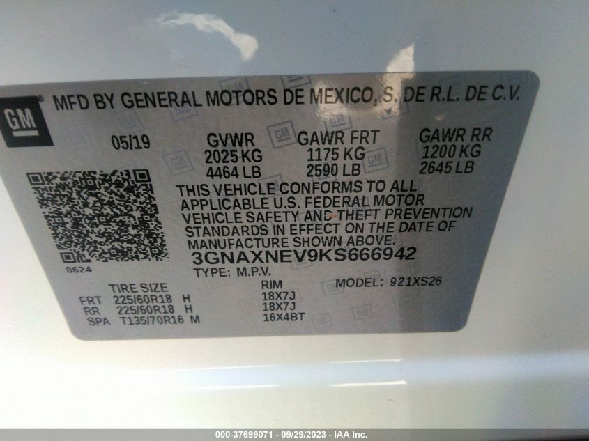 3GNAXNEV9KS666942 2019 Chevrolet Equinox Premier