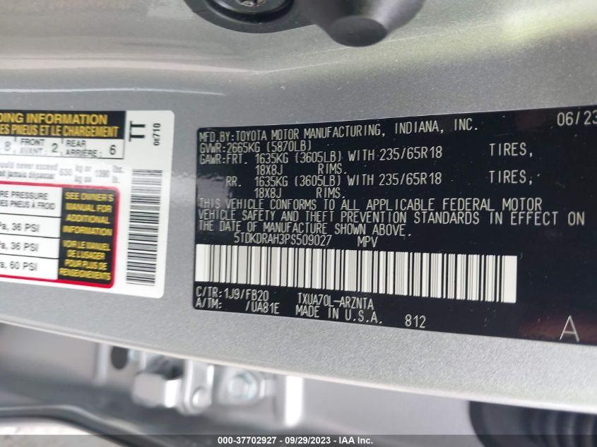 5TDKDRAH3PS509027 2023 Toyota Highlander Le