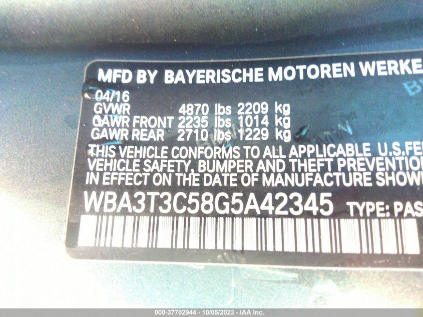 WBA3T3C58G5A42345 2016 BMW 435I