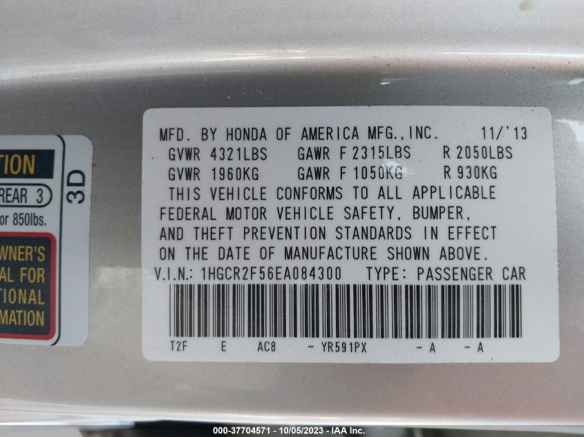 2014 Honda Accord Sport VIN: 1HGCR2F56EA084300 Lot: 37704571