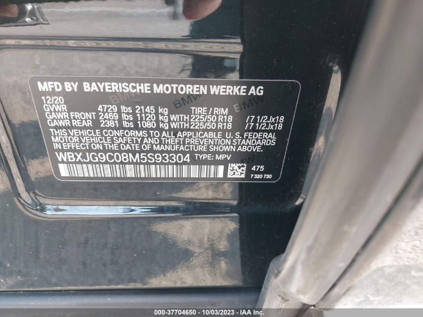 2021 BMW X1 xDrive28I VIN: WBXJG9C08M5S93304 Lot: 37704650