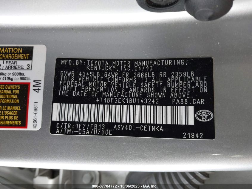 4T1BF3EK1BU143243 2011 Toyota Camry Le