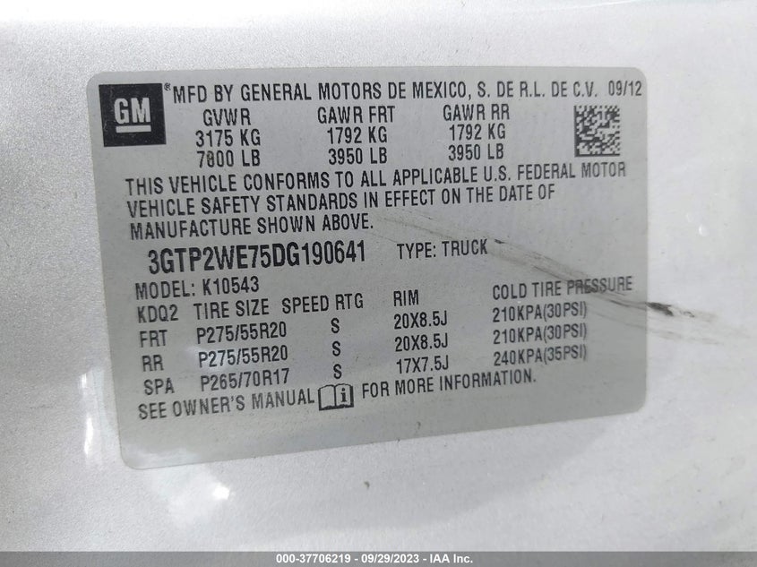 2013 GMC Sierra 1500 Slt VIN: 3GTP2WE75DG190641 Lot: 37706219