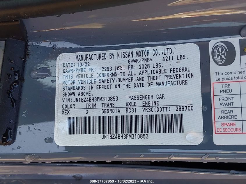 2023 Nissan Z Performance VIN: JN1BZ4BH3PM310853 Lot: 37707959