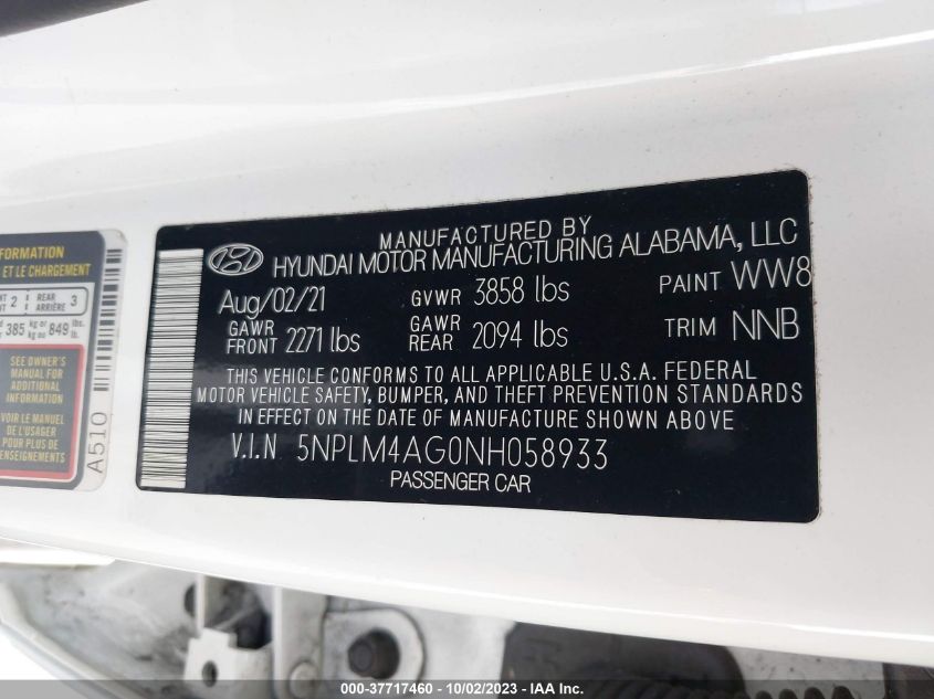 2022 Hyundai Elantra Sel VIN: 5NPLM4AG0NH058933 Lot: 37717460