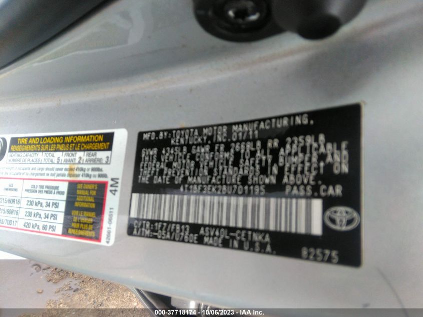 4T1BF3EK2BU701195 2011 Toyota Camry