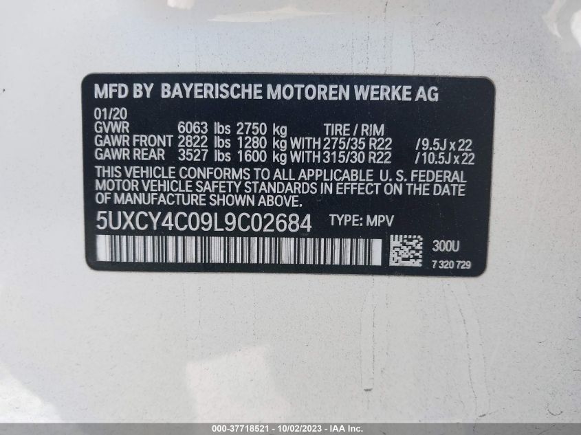 VIN 5UXCY4C09L9C02684 2020 BMW X6, Sdrive40I no.9