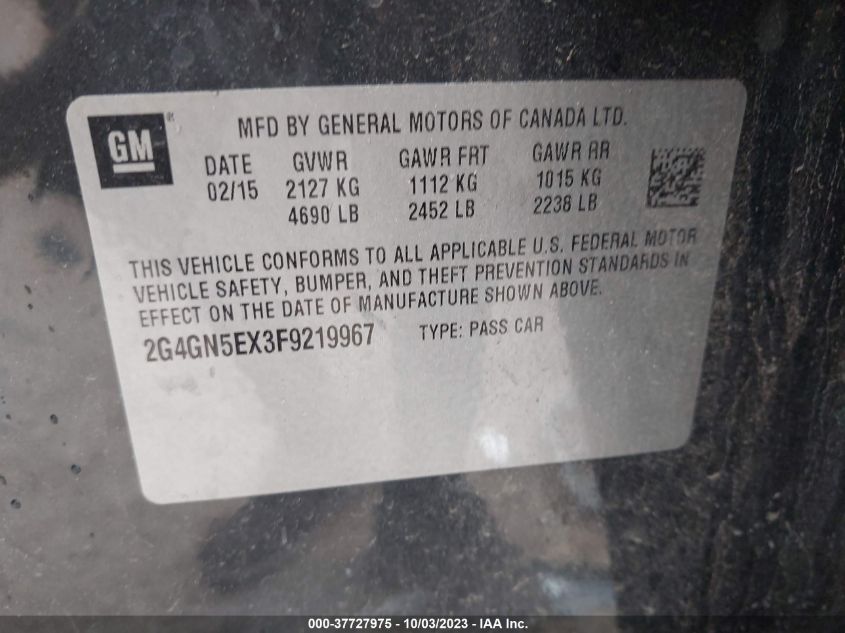 2G4GN5EX3F9219967 2015 Buick Regal Turbo/E-Assist Premium I