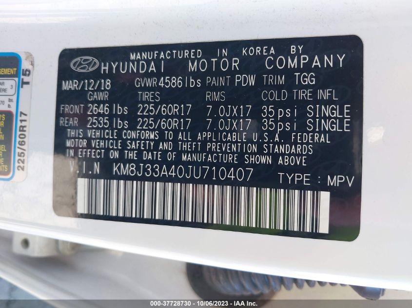 KM8J33A40JU710407 2018 Hyundai Tucson Sel