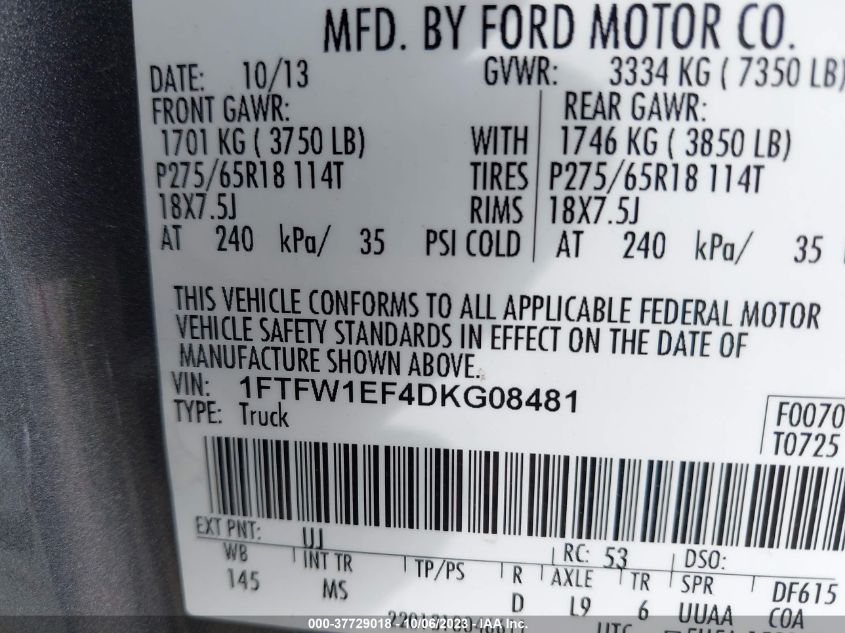 1FTFW1EF4DKG08481 2013 Ford F-150 Xlt