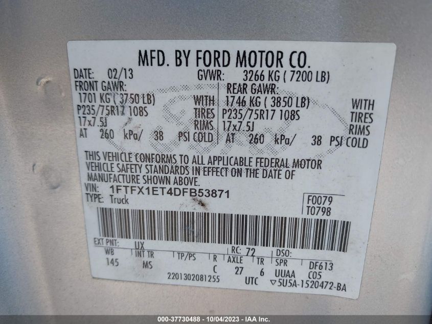 1FTFX1ET4DFB53871 2013 Ford F-150 Xl/Xlt/Fx4/Lariat