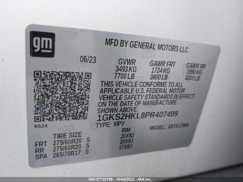 2023 GMC Yukon Xl 4Wd At4 VIN: 1GKS2HKL8PR407499 Lot: 37732169